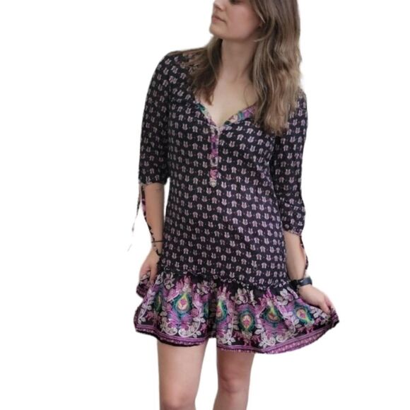 H and M  Black Multicolored Dress Sz  8 - Picture 1 of 10